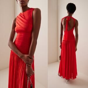 SIEDRES | NWT Alina Dress in Red Open Back Ruched Jersey Drop Waist Maxi 36 / S